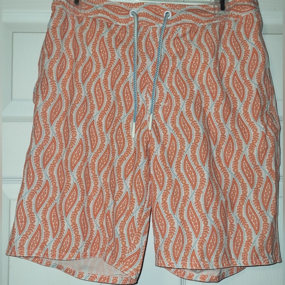 Johnnie O Paisley Swim Shorts Size Small Mesh Lined Orange Blue White - Picture 1 of 8